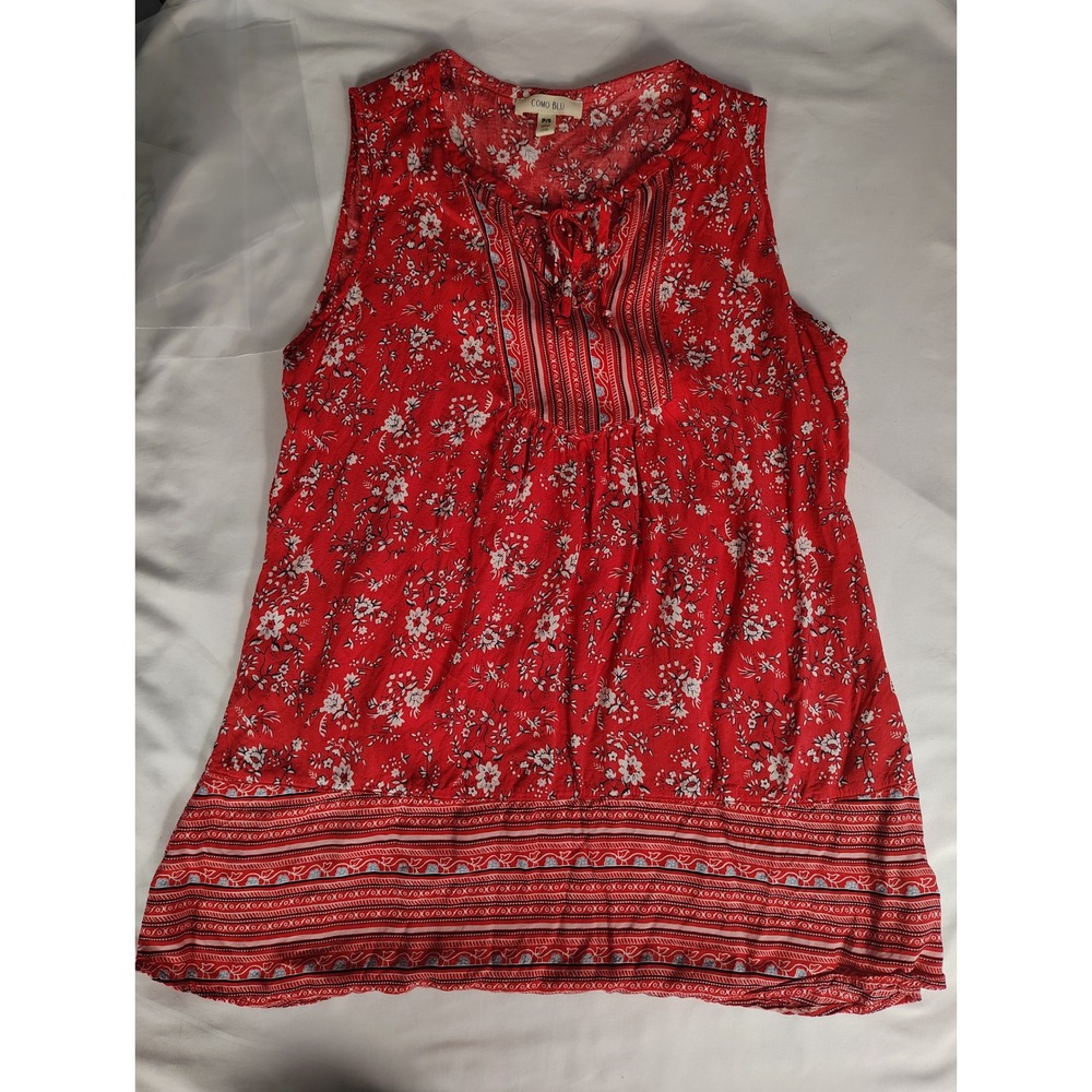 Como Blu Red Floral Sleeveless Boho Blouse Top Small Z2U266STK